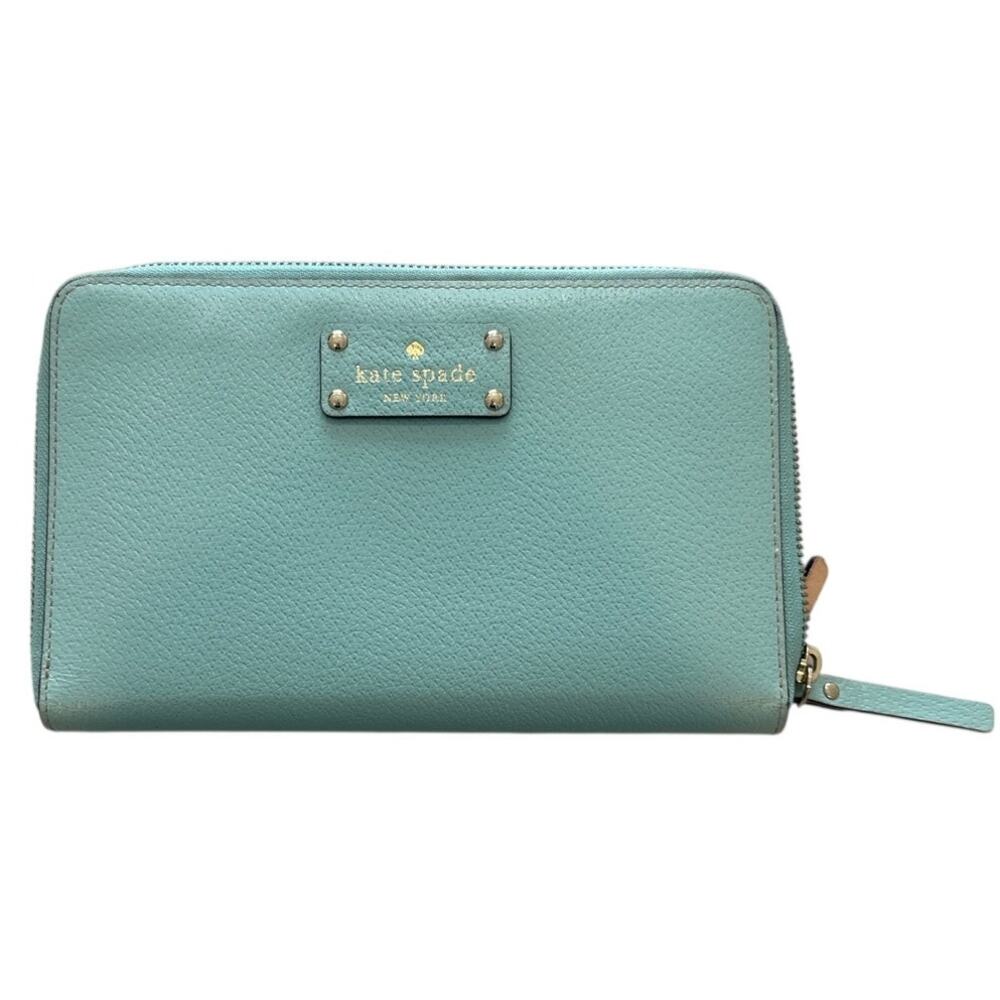 Kate Spade Lena Large Light Blue Continental Zip Clutch Leather Wallet